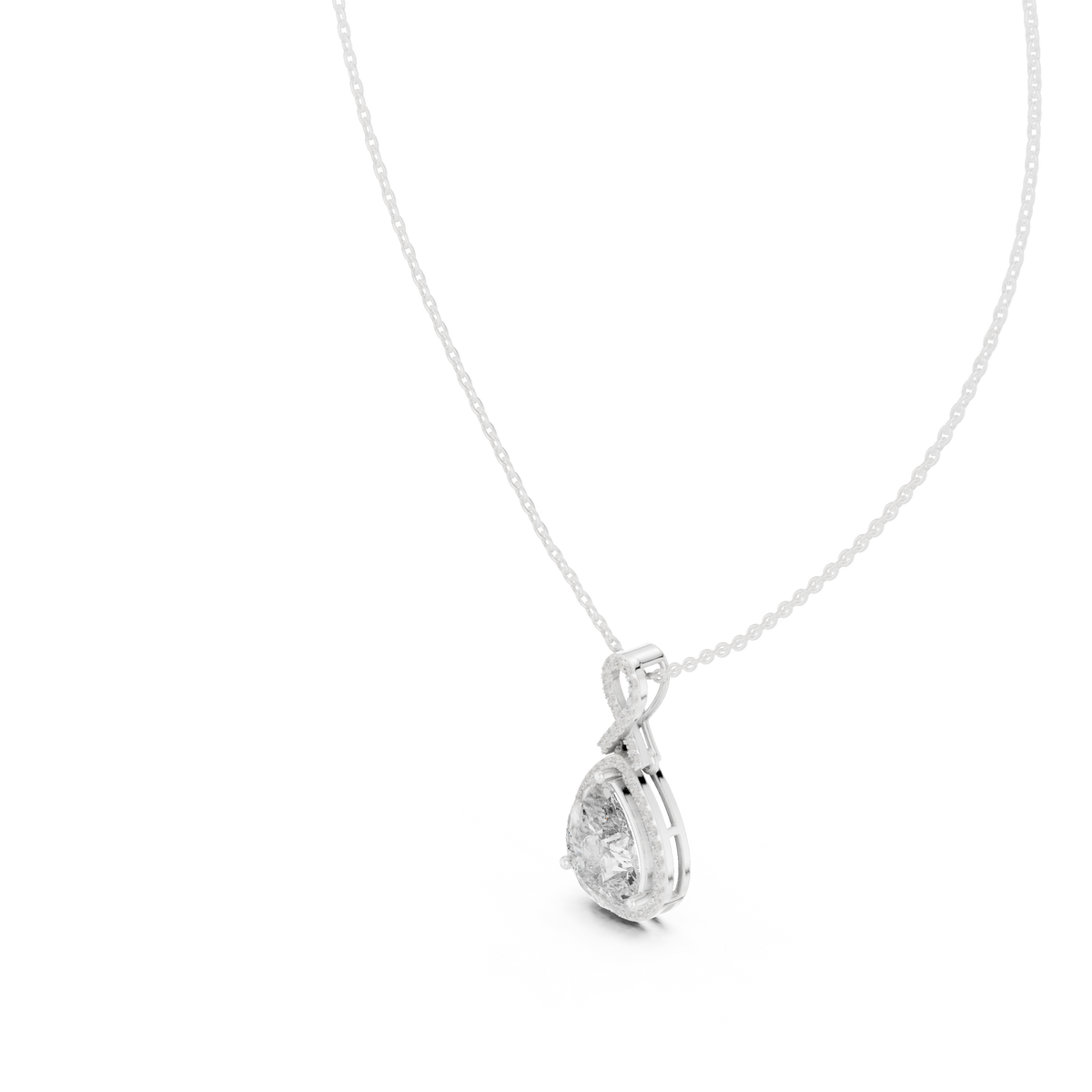 Pear Centre Double-Halo Diamond Pendant with Lab-Grown Diamonds - White Gold - view 2