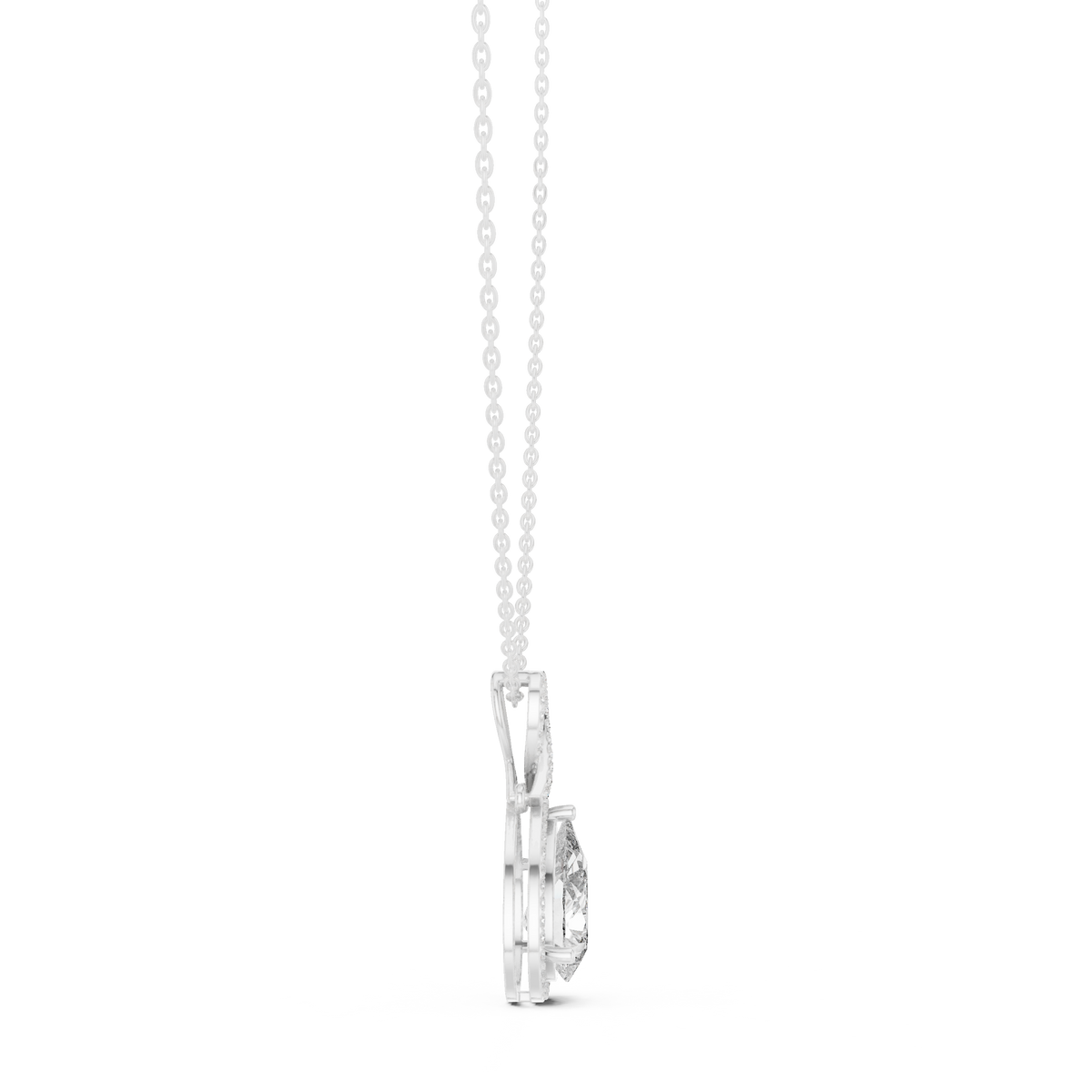 Pear Centre Double-Halo Diamond Pendant with Lab-Grown Diamonds - White Gold - view 3