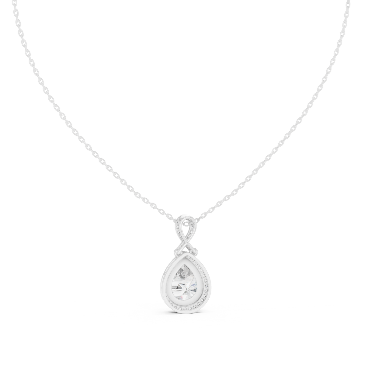 Pear Centre Double-Halo Diamond Pendant with Lab-Grown Diamonds - White Gold - view 4