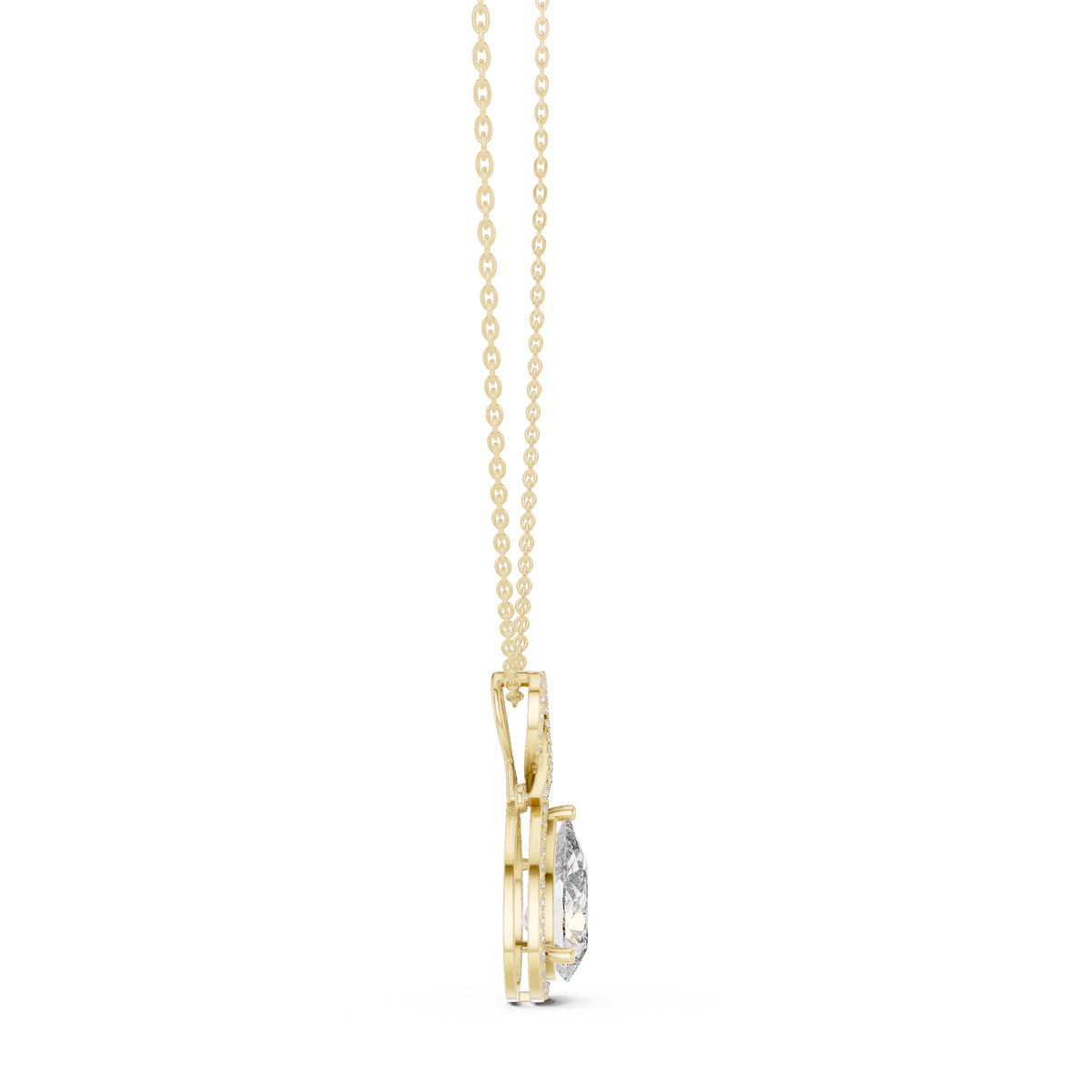 Pear Centre Double-Halo Diamond Pendant with Lab-Grown Diamonds - Yellow Gold - view 3