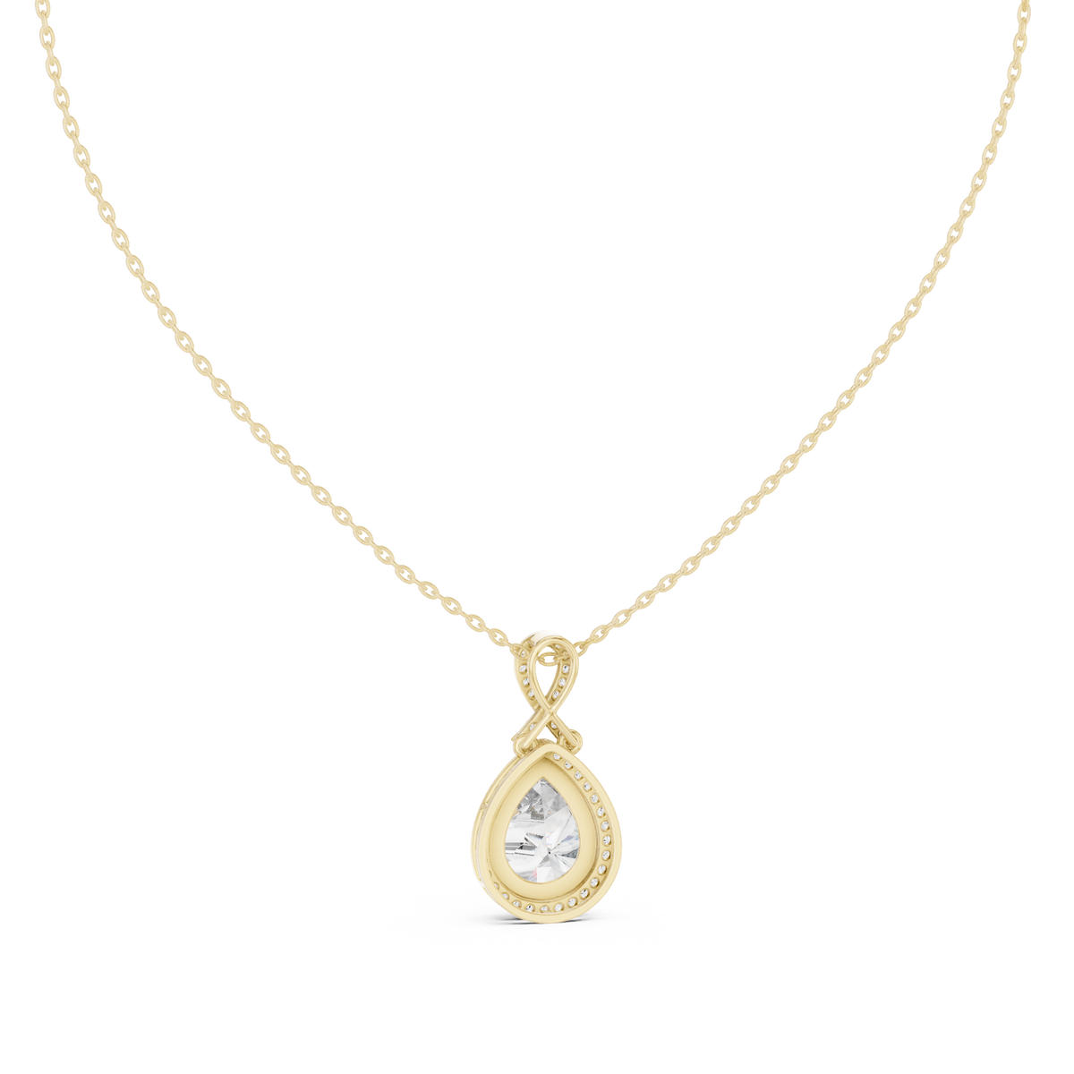 Pear Centre Double-Halo Diamond Pendant with Lab-Grown Diamonds - Yellow Gold - view 4