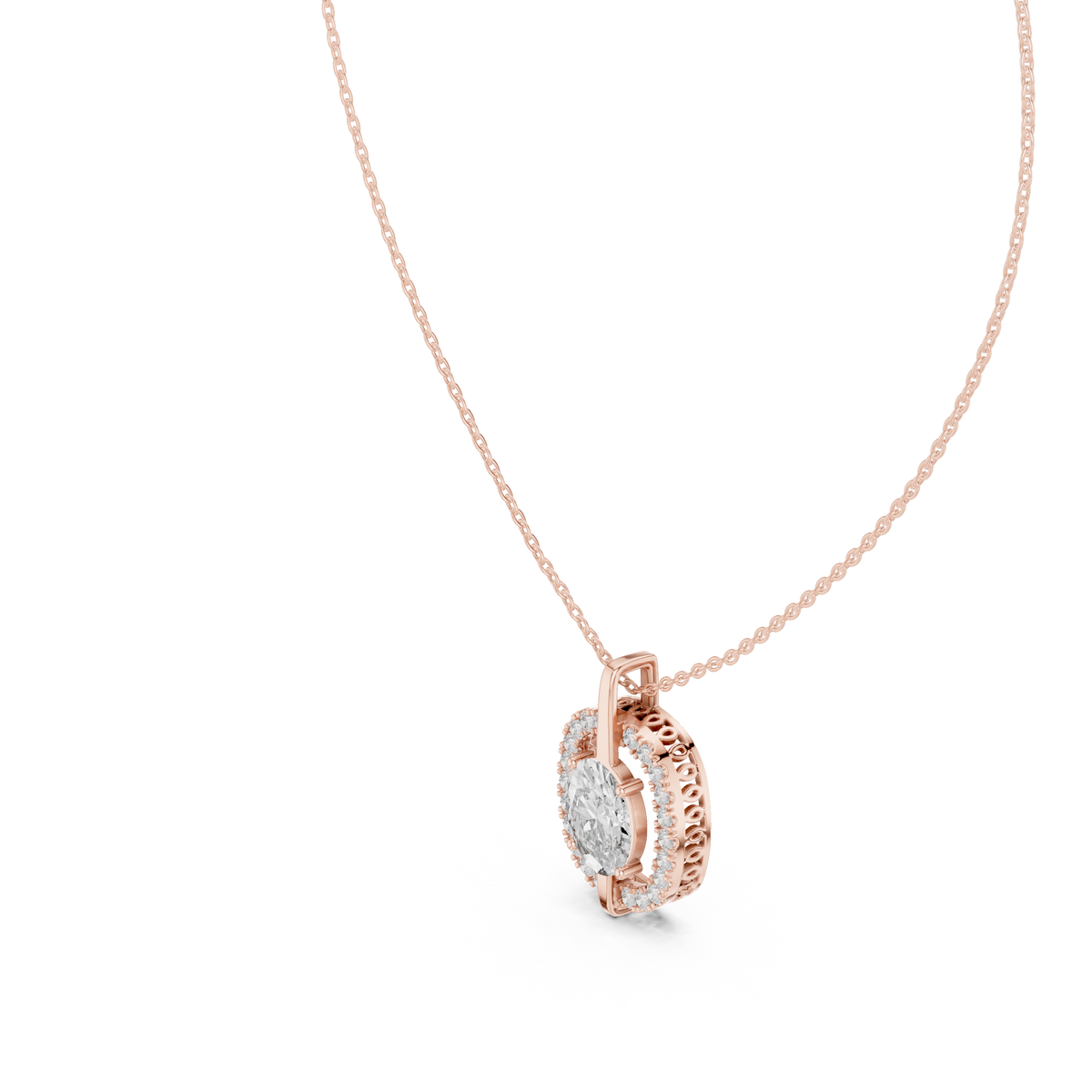 Oval Centre Round Diamond Halo Pendant with Lab-Grown Diamonds - Rose Gold - view 2