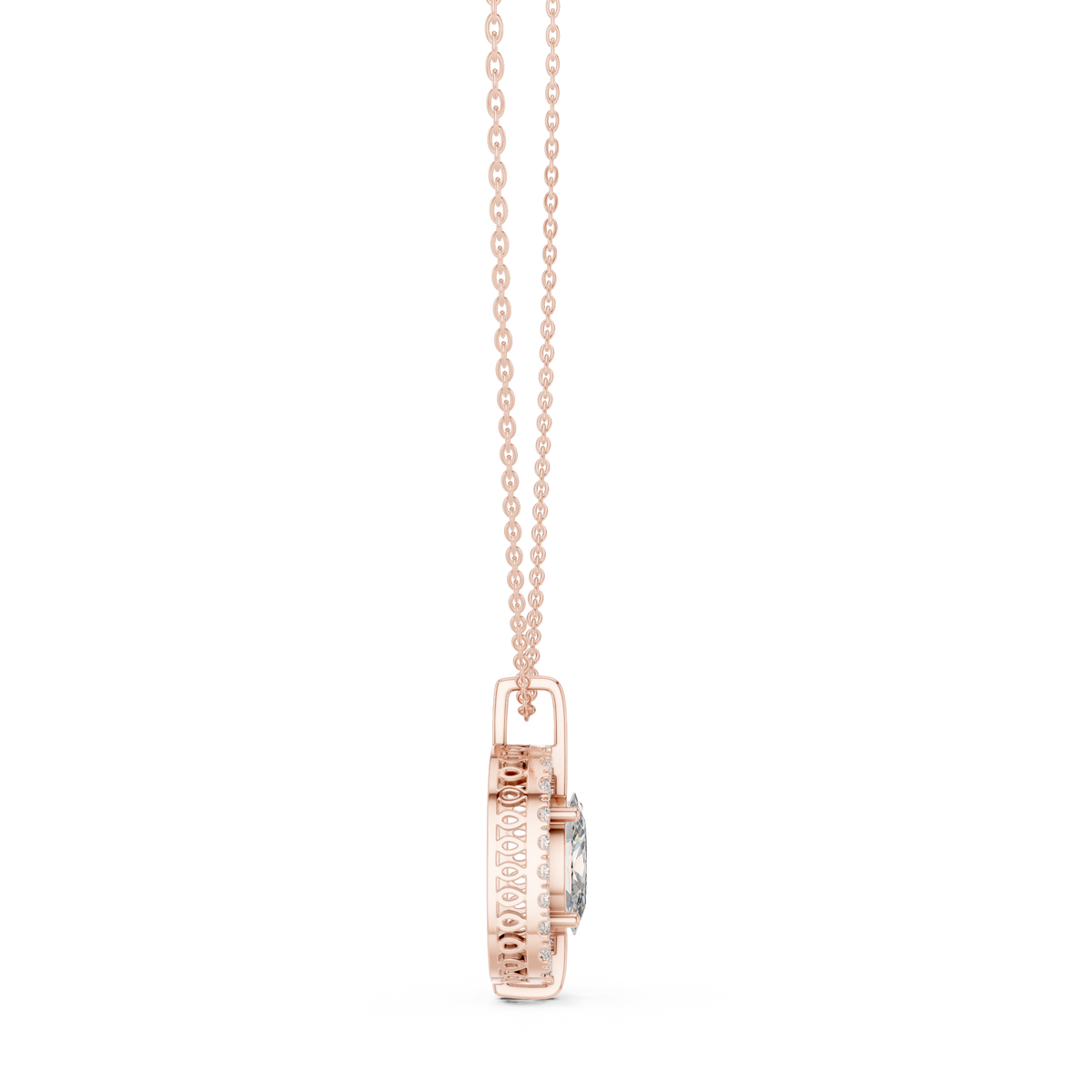 Oval Centre Round Diamond Halo Pendant with Lab-Grown Diamonds - Rose Gold - view 3