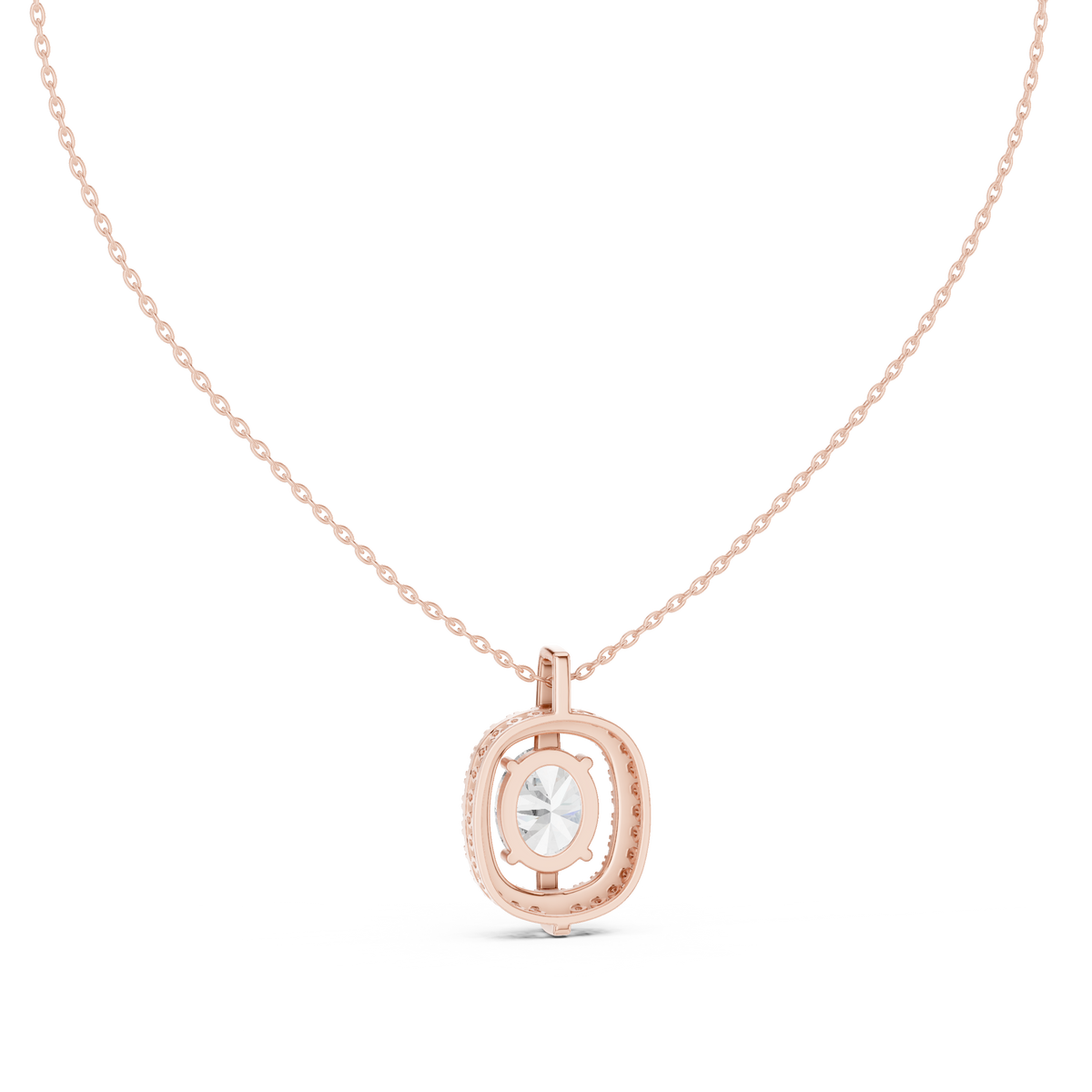 Oval Centre Round Diamond Halo Pendant with Lab-Grown Diamonds - Rose Gold - view 4