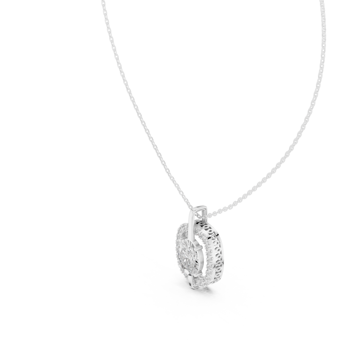 Oval Centre Round Diamond Halo Pendant with Lab-Grown Diamonds - White Gold - view 2