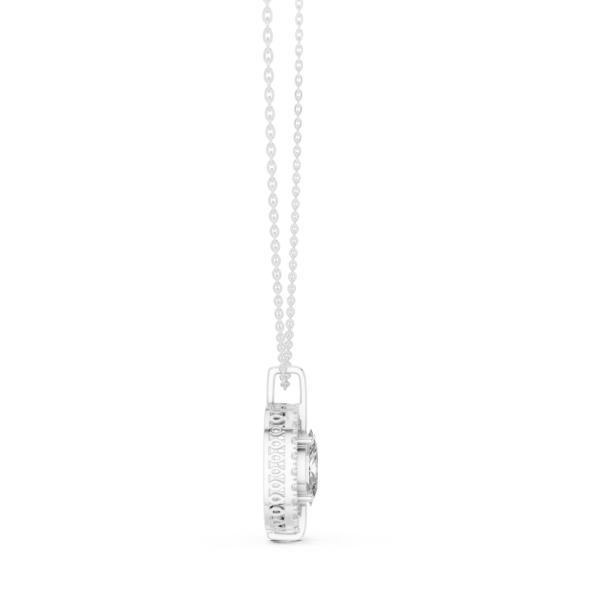Oval Centre Round Diamond Halo Pendant with Lab-Grown Diamonds - White Gold - view 3