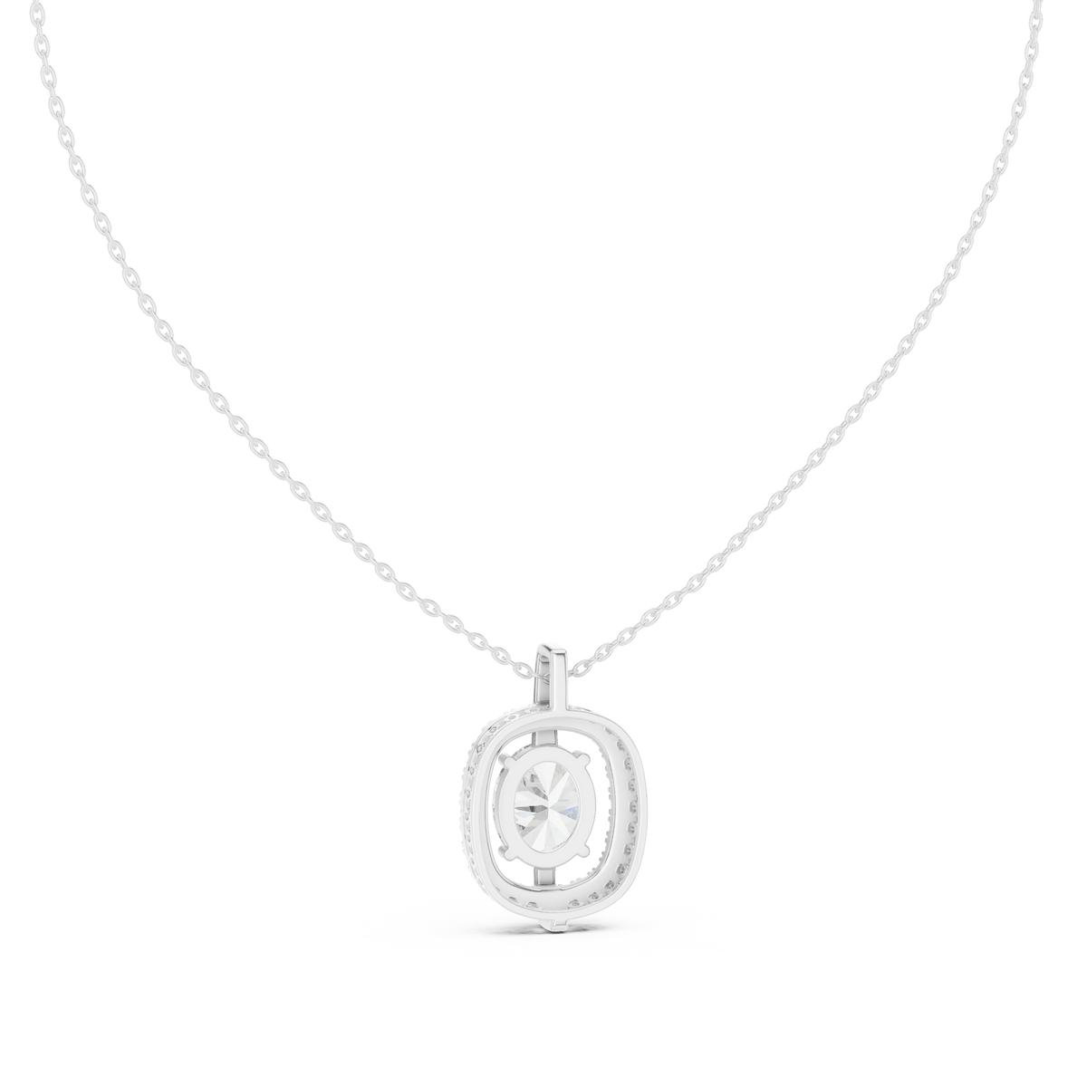 Oval Centre Round Diamond Halo Pendant with Lab-Grown Diamonds - White Gold - view 4