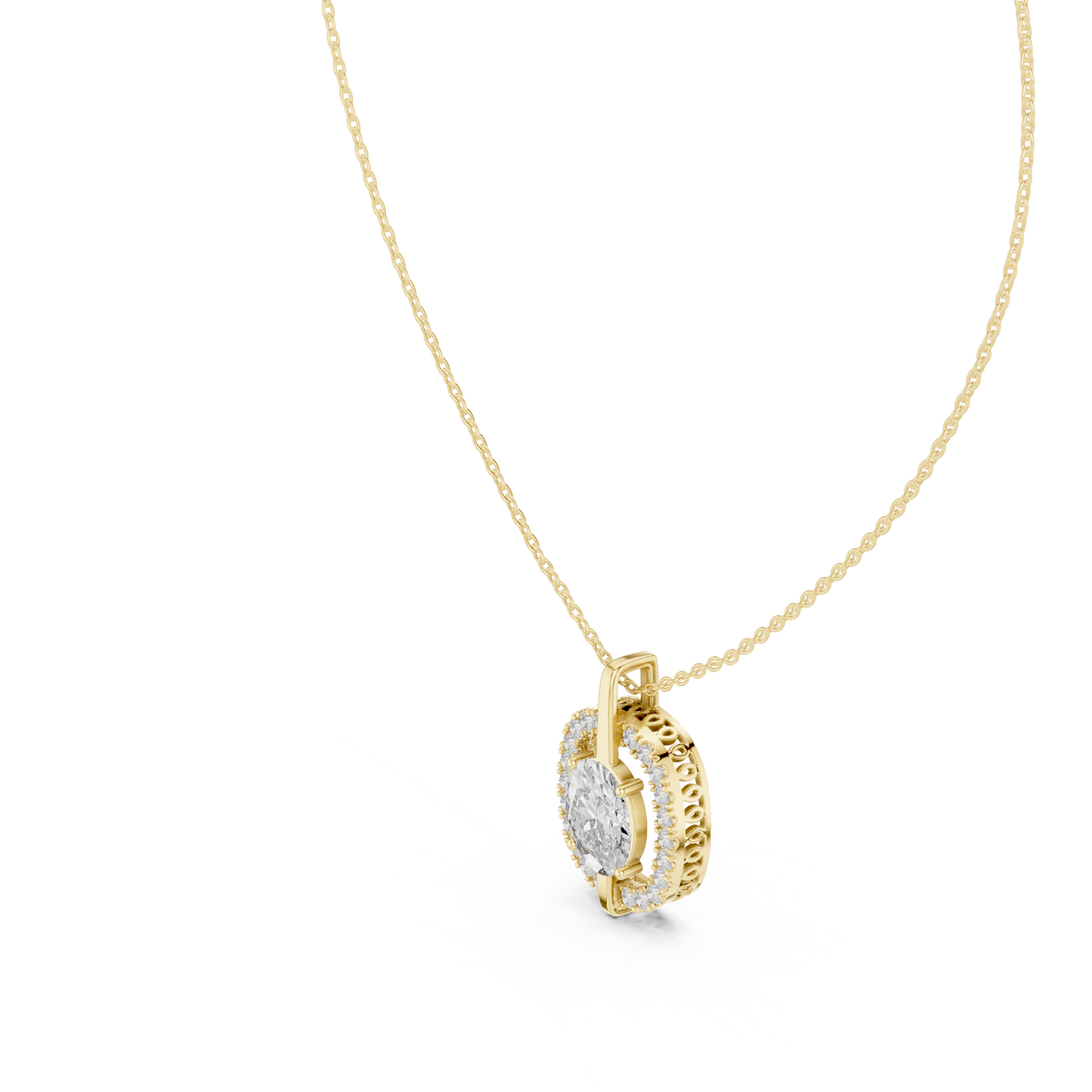 Oval Centre Round Diamond Halo Pendant with Lab-Grown Diamonds - Yellow Gold - view 2