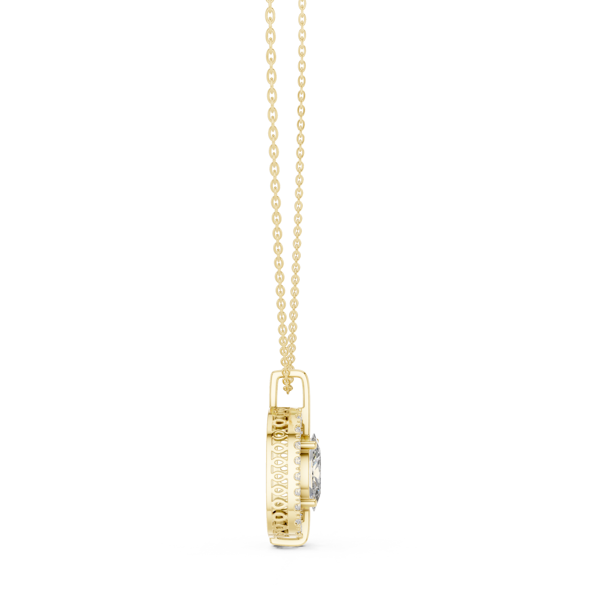 Oval Centre Round Diamond Halo Pendant with Lab-Grown Diamonds - Yellow Gold - view 3