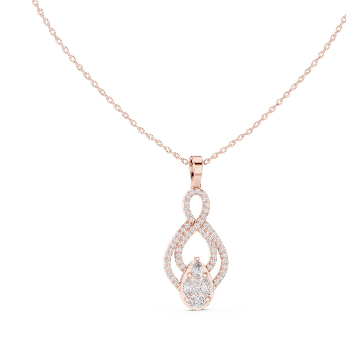 Botanical Mixed-Cut Diamond Drop Pendant with Lab-Grown Diamonds - Rose Gold