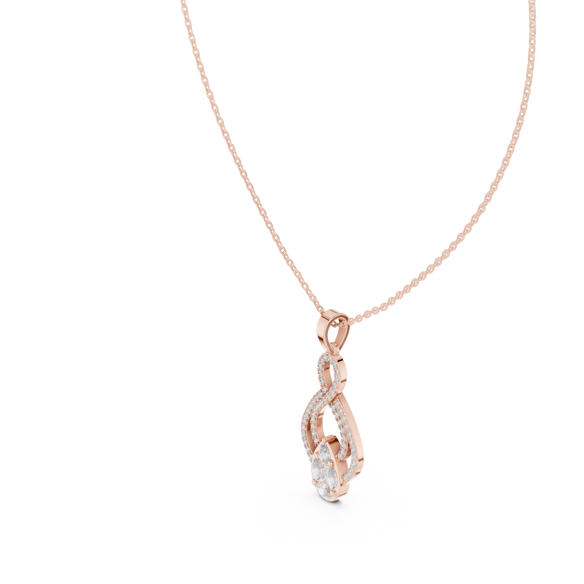 Botanical Mixed-Cut Diamond Drop Pendant with Lab-Grown Diamonds - Rose Gold - view 2