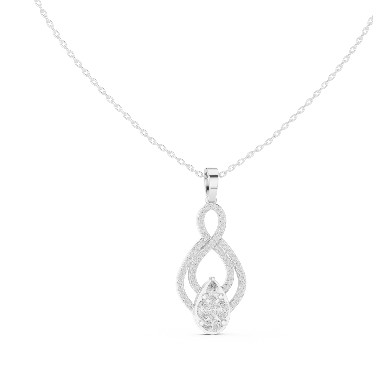Botanical Mixed-Cut Diamond Drop Pendant with Lab-Grown Diamonds - White Gold