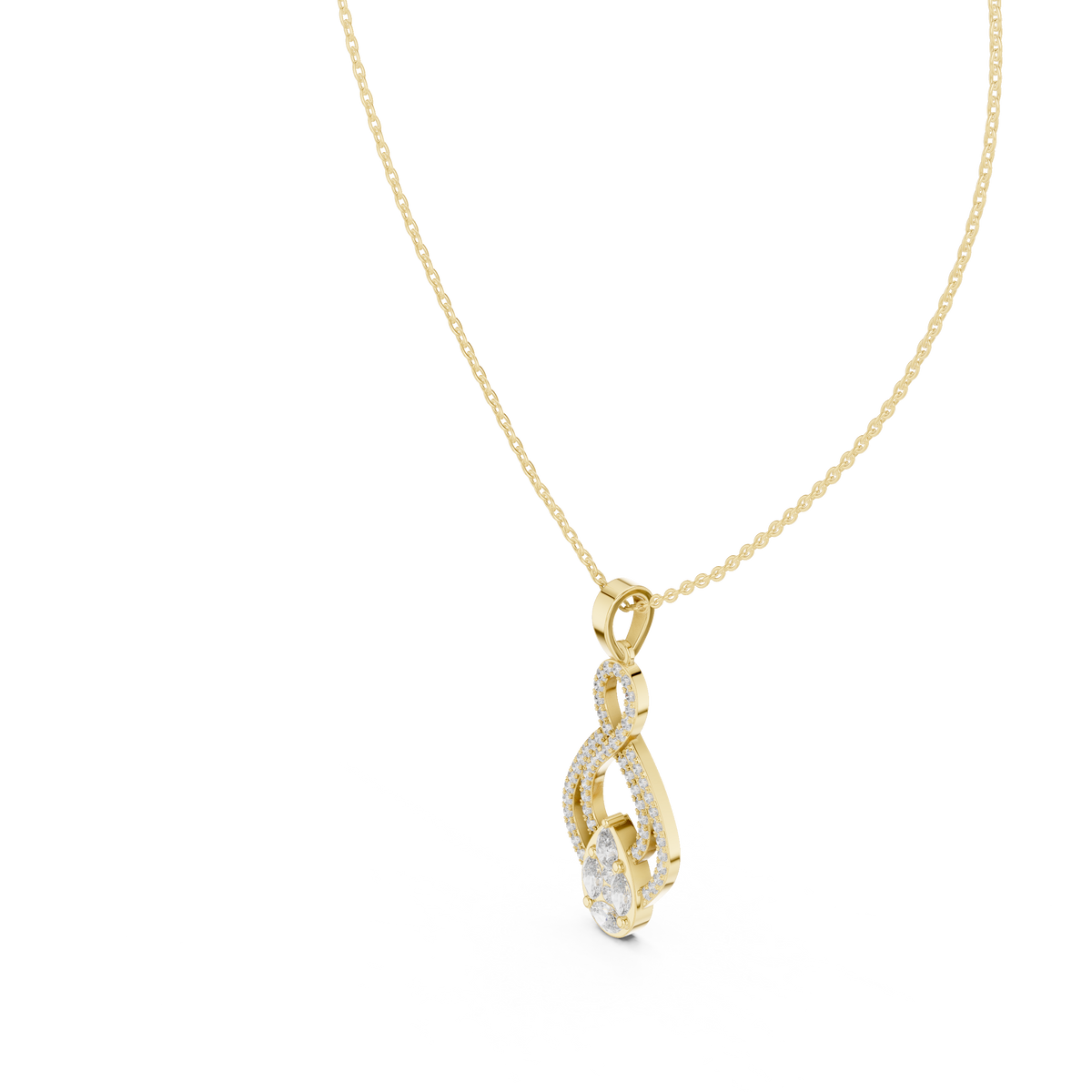 Botanical Mixed-Cut Diamond Drop Pendant with Lab-Grown Diamonds - Yellow Gold - view 2