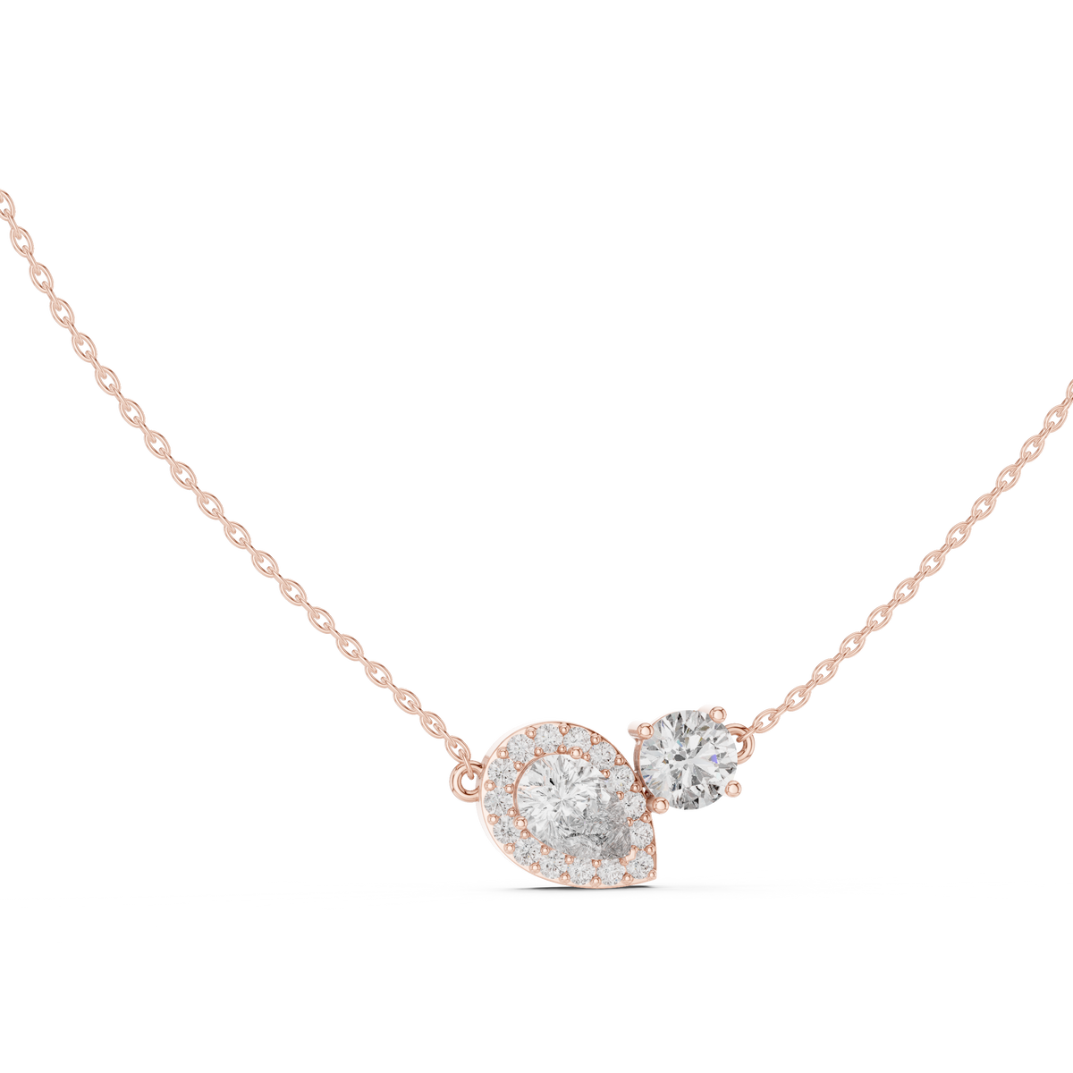 Round &amp; Pear Toi et Moi Diamond Pendant with Lab-Grown Diamonds - Rose Gold