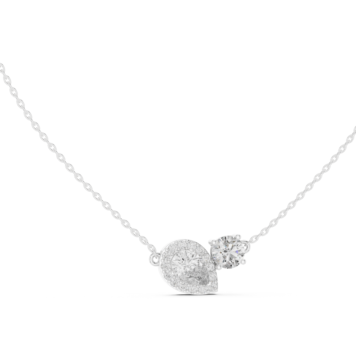 Round &amp; Pear Toi et Moi Diamond Pendant with Lab-Grown Diamonds - White Gold