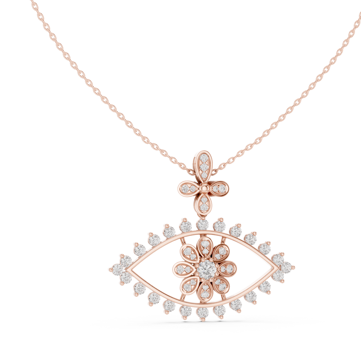 Regal Fan Round Diamond Pendant with Lab-Grown Diamonds - Rose Gold