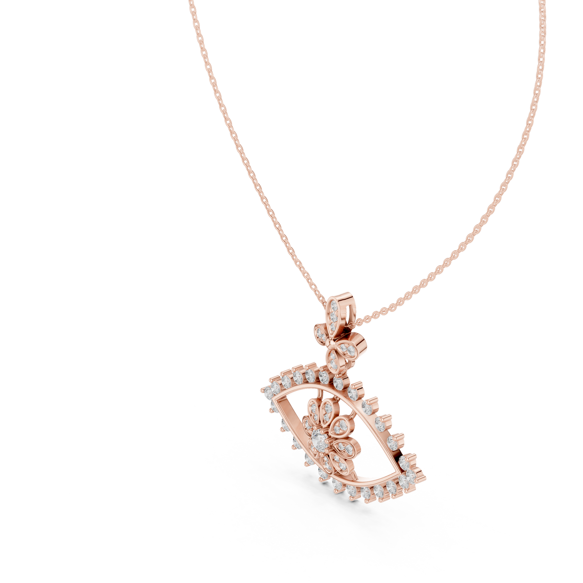 Regal Fan Round Diamond Pendant with Lab-Grown Diamonds - Rose Gold - view 2