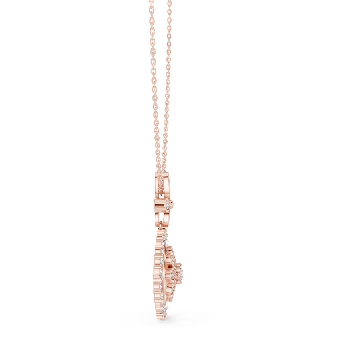 Regal Fan Round Diamond Pendant with Lab-Grown Diamonds - Rose Gold - view 3