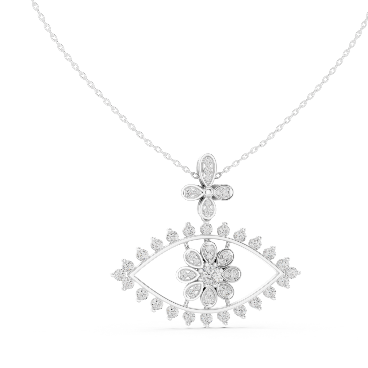Regal Fan Round Diamond Pendant with Lab-Grown Diamonds - White Gold