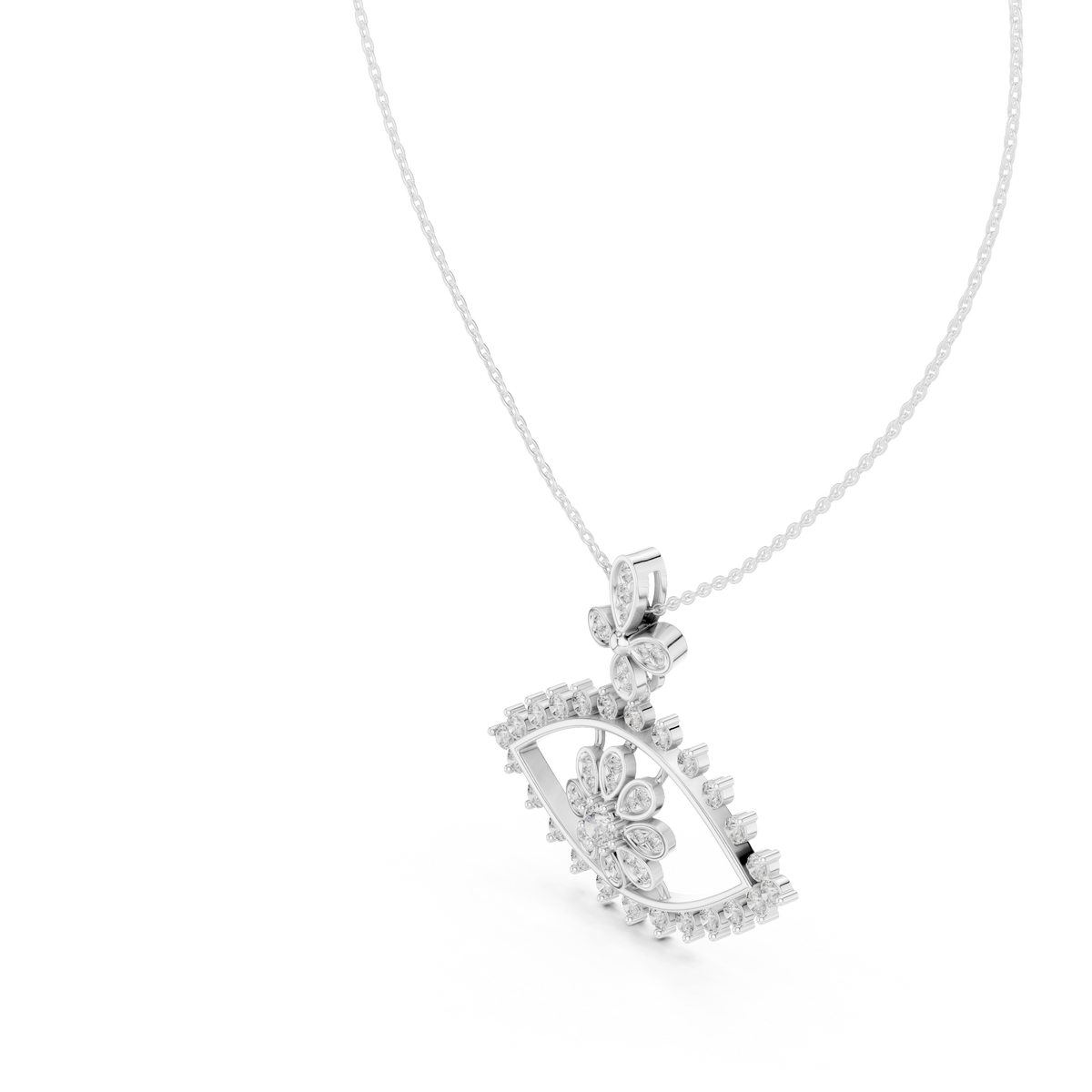 Regal Fan Round Diamond Pendant with Lab-Grown Diamonds - White Gold - view 2