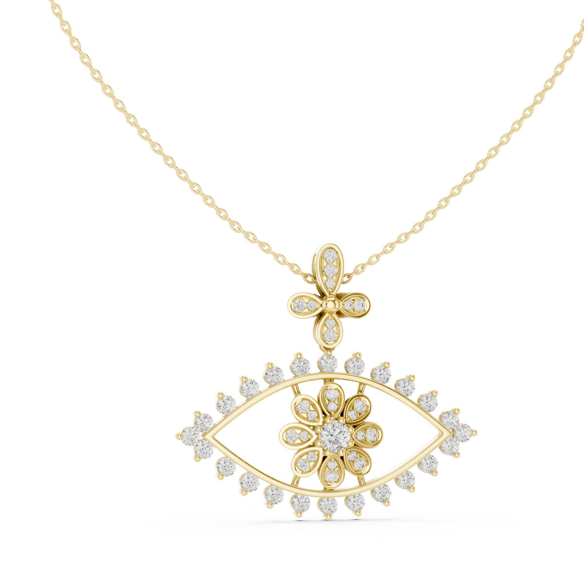 Regal Fan Round Diamond Pendant with Lab-Grown Diamonds - Yellow Gold