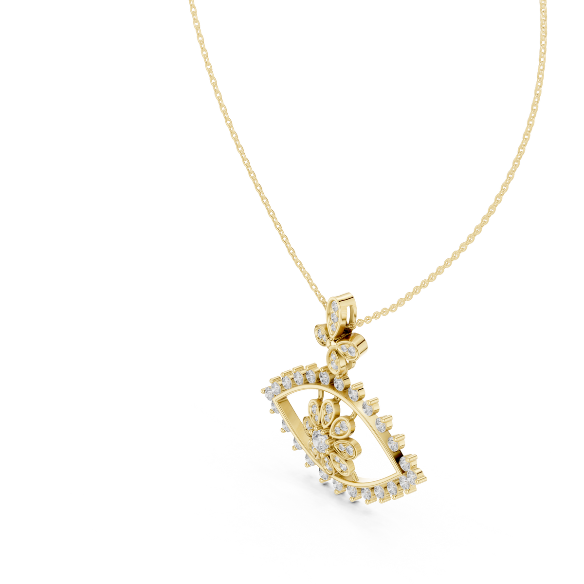 Regal Fan Round Diamond Pendant with Lab-Grown Diamonds - Yellow Gold - view 2