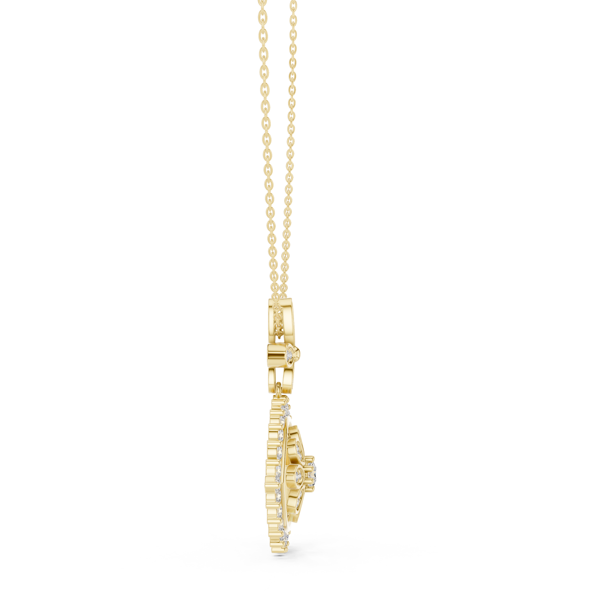 Regal Fan Round Diamond Pendant with Lab-Grown Diamonds - Yellow Gold - view 3